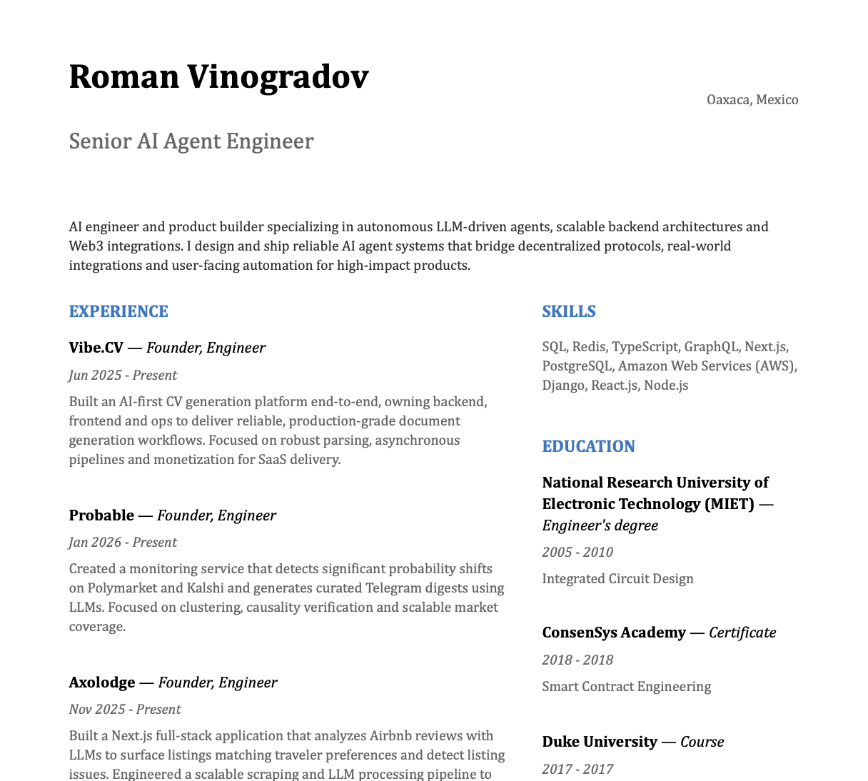 CV generated from LinkedIn