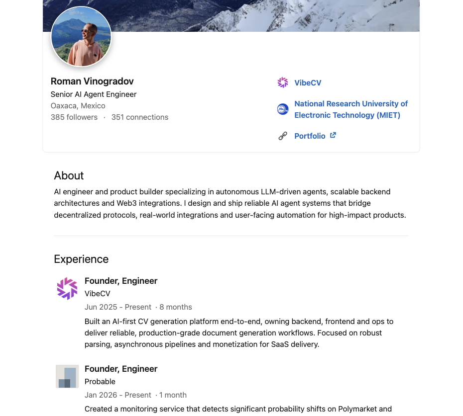 LinkedIn profile example